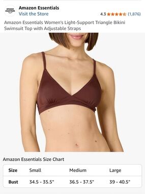 Amazon Essentials : Women's Triangle Bikini Top in Brown (Size XL) NWT